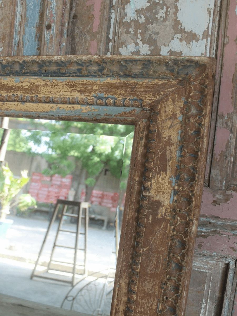 19th Century Window Frame Mirror With Faded Paint Tones   1 Of A Pair Sold Separately photo furniture