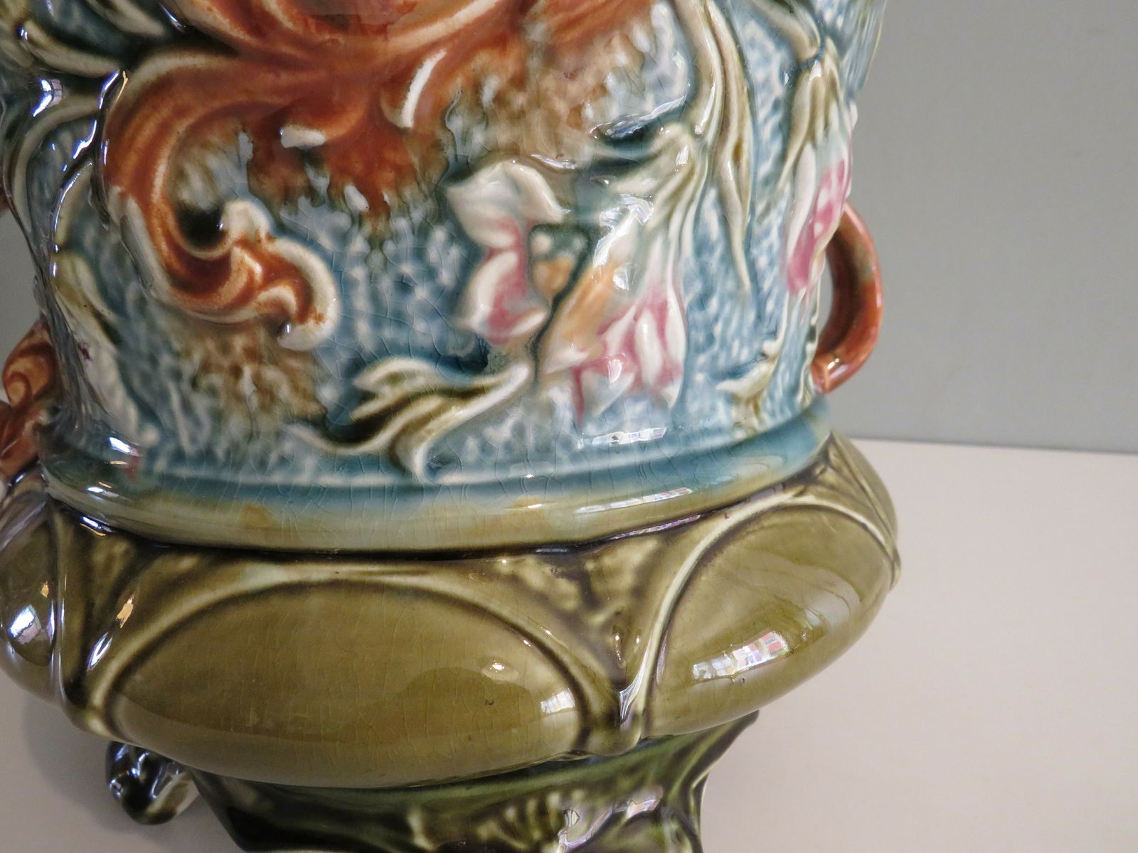 Art Nouveau Planter, Majolica, Early 20th Century, France photo Home Decor