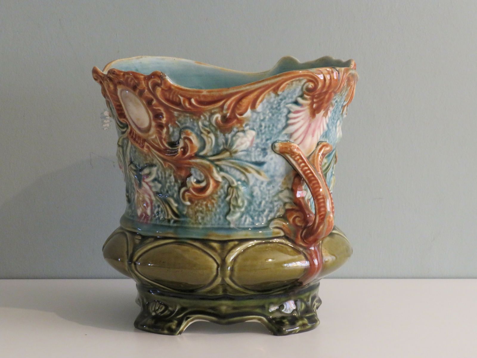 Art Nouveau Planter, Majolica, Early 20th Century, France photo vinterior
