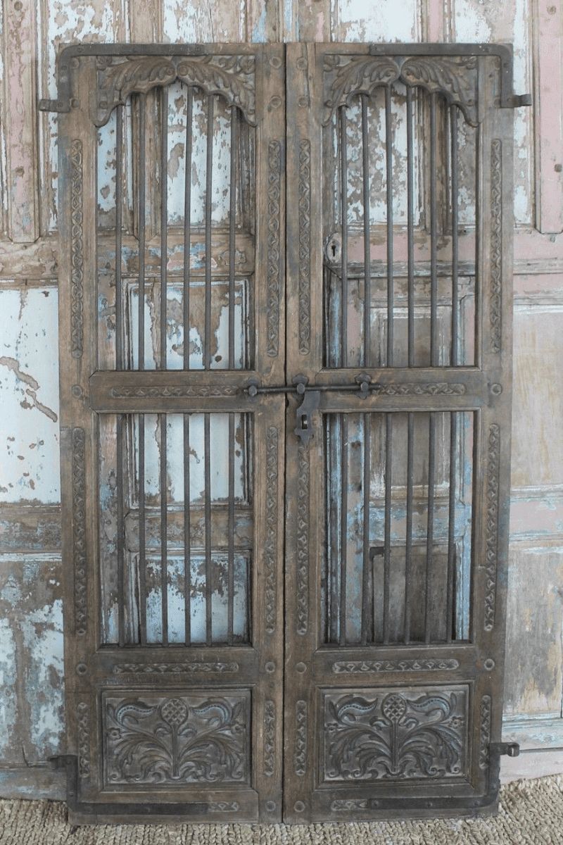 Teak Jali Temple Door With Decorative Carving, 19th Century, Gujarat
