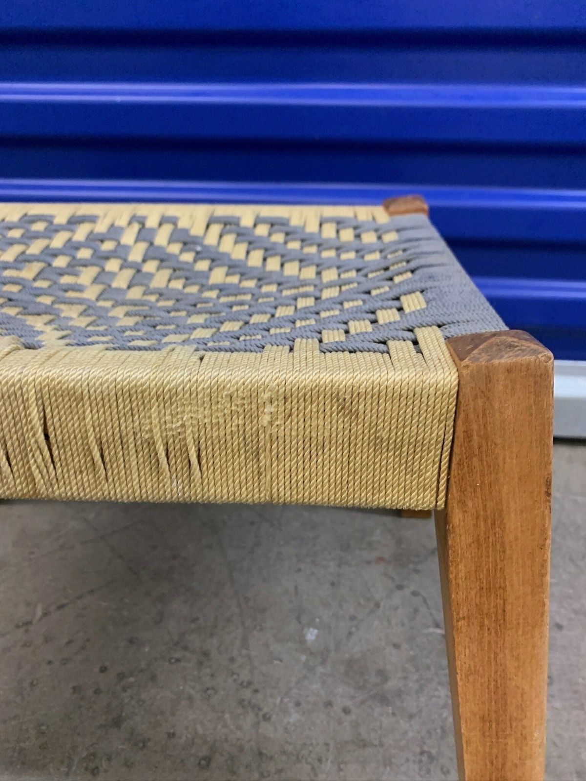 Cute Little Footstool With Woven Rope Seat And Slanted Legs photo buy