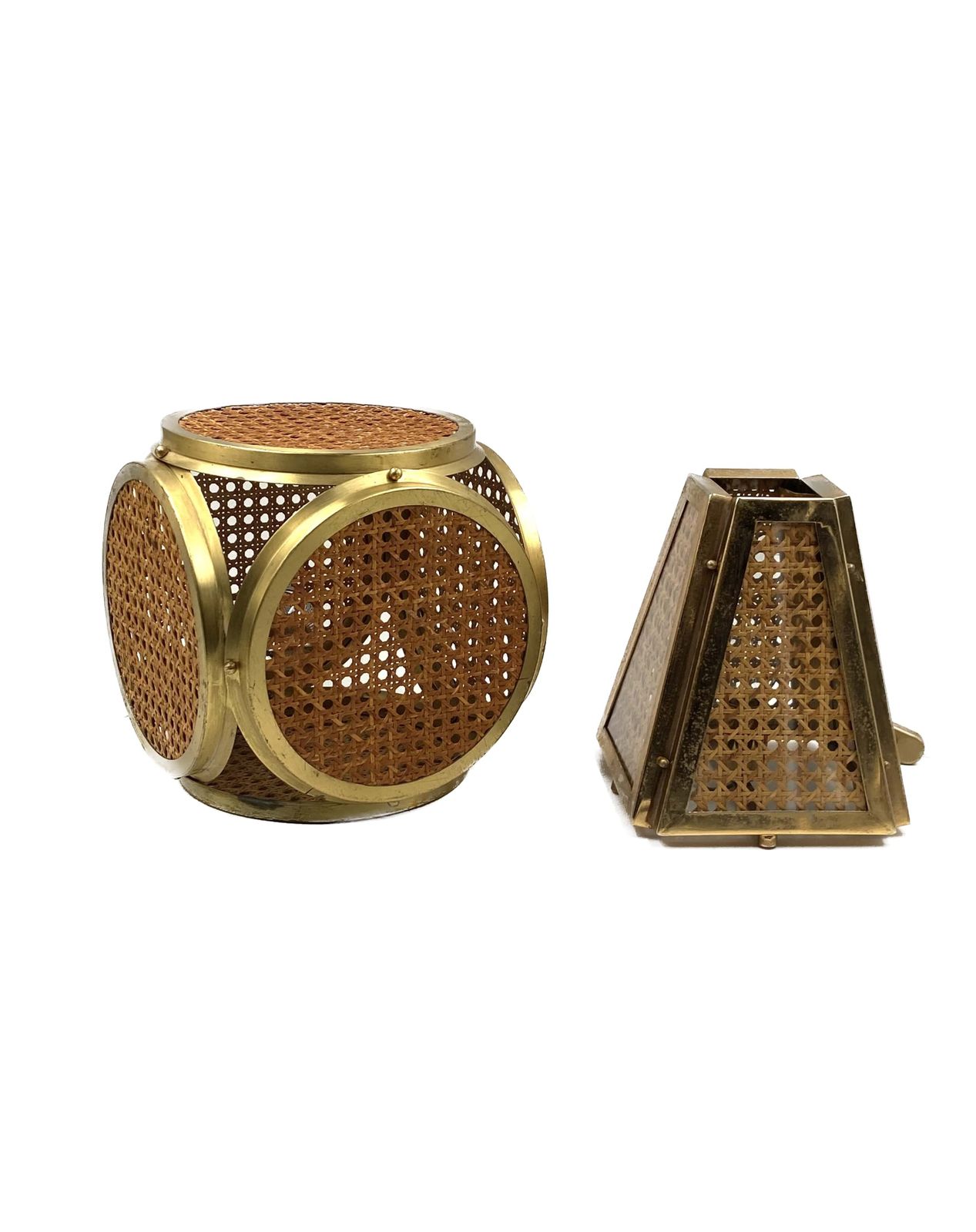 Set Of 2 Hollywood Regency Lamps In Brass And Vienna Straw, Italy 60's / 70's photo Lighting