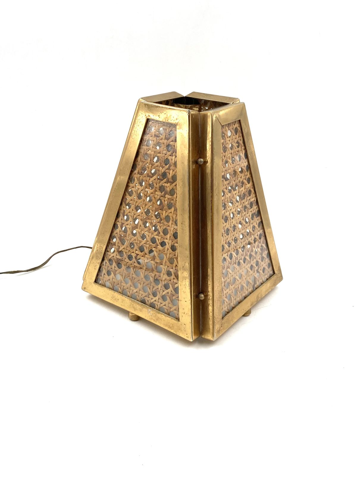 Set Of 2 Hollywood Regency Lamps In Brass And Vienna Straw, Italy 60's / 70's photo 500.0