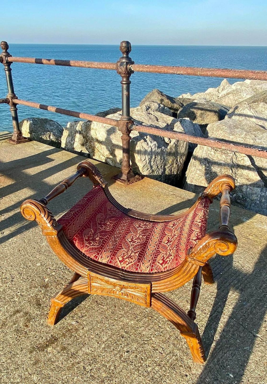Antique Neoclassical X Frame Stool / 19th Century / Empire Style / Lovely Antique Condition photo furniture