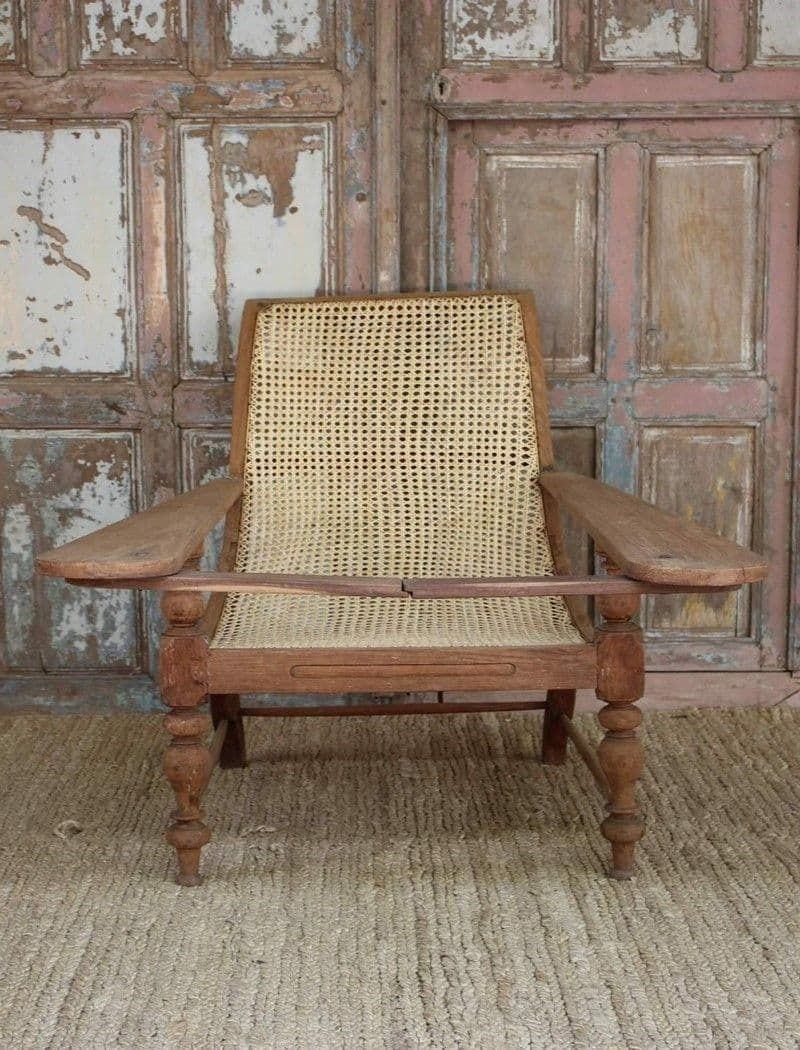 Early 20th Century Teak Colonial Planters Chair With Rattan Weave photo furniture