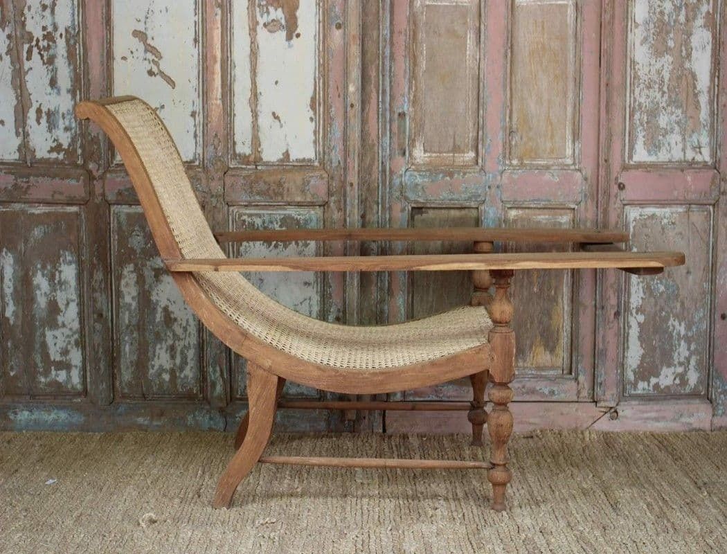 Early 20th Century Teak Colonial Planters Chair With Rattan Weave photo for sale