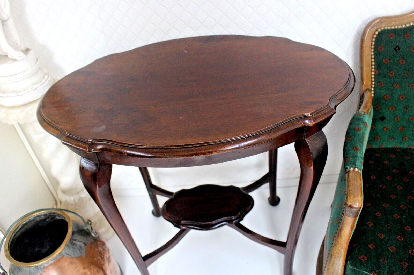 Furniture Vintage Edwardian Solid Mahogany Oval Side End Table Plant Occasional 75 X 74 Cm photo