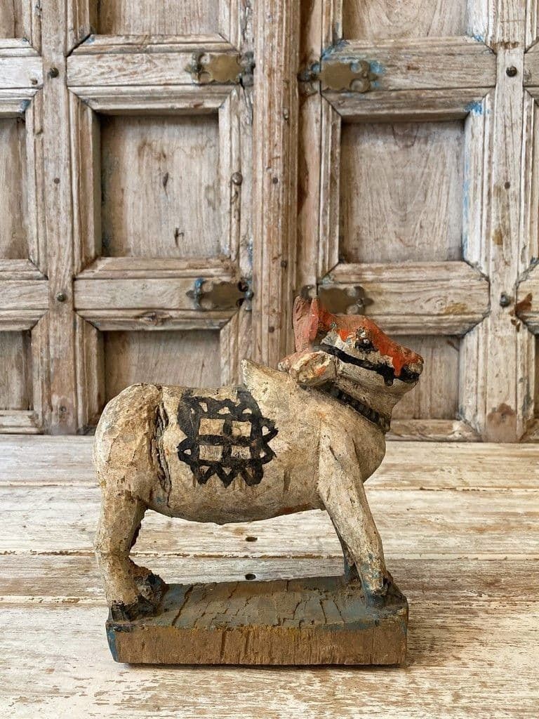 Old Wooden Hand Painted Nandi Bull photo for sale