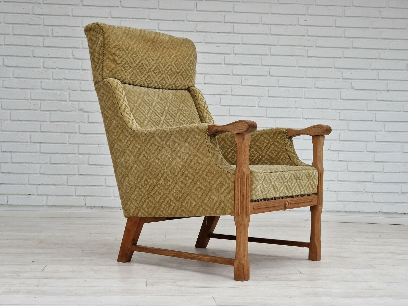 1960s, Danish Design, Highback Armchair, Furniture Fabric, Oak Wood.