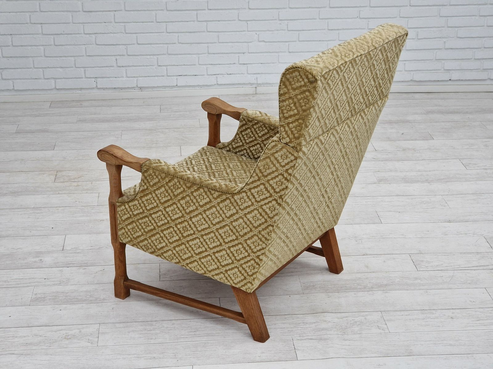 1960s, Danish Design, Highback Armchair, Furniture Fabric, Oak Wood. photo vintage
