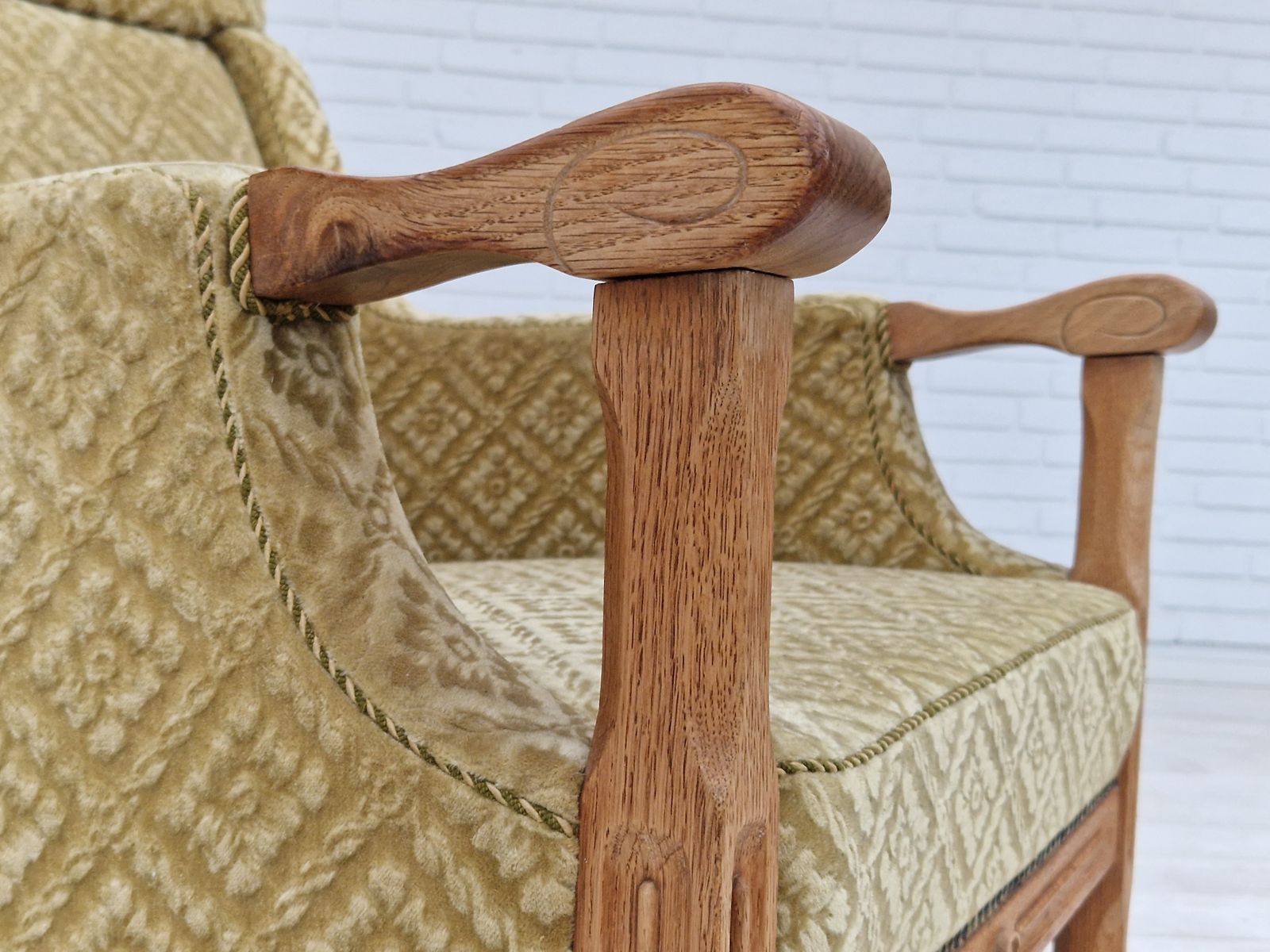 photo for sale 1960s, Danish Design, Highback Armchair, Furniture Fabric, Oak Wood.