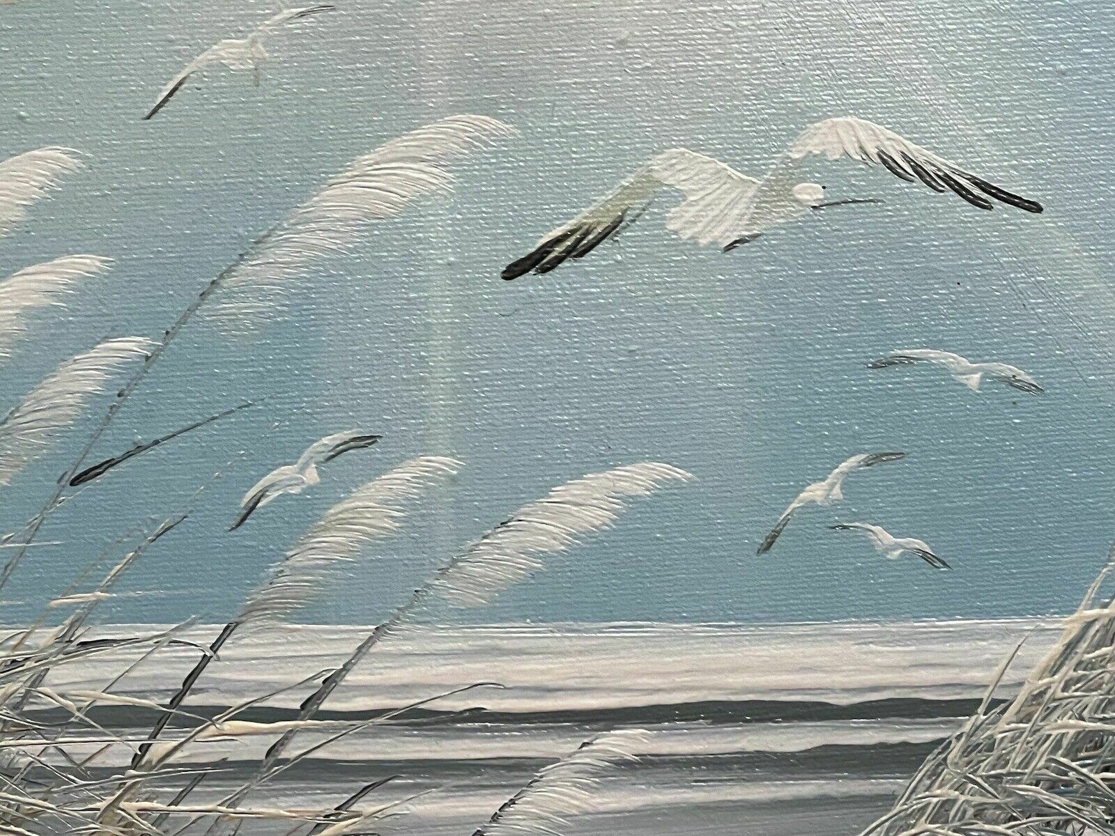 Art 20th Century Contemporary Impressionist Winter Seascape With Seagulls Signed photo