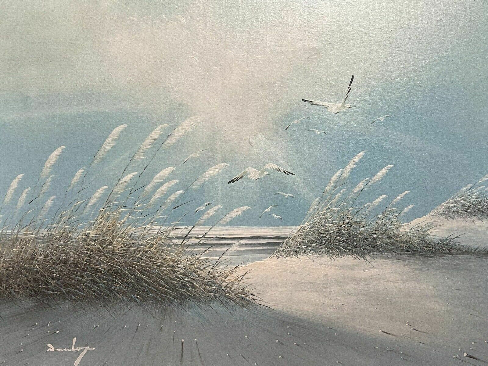 285.0 20th Century Contemporary Impressionist Winter Seascape With Seagulls Signed photo