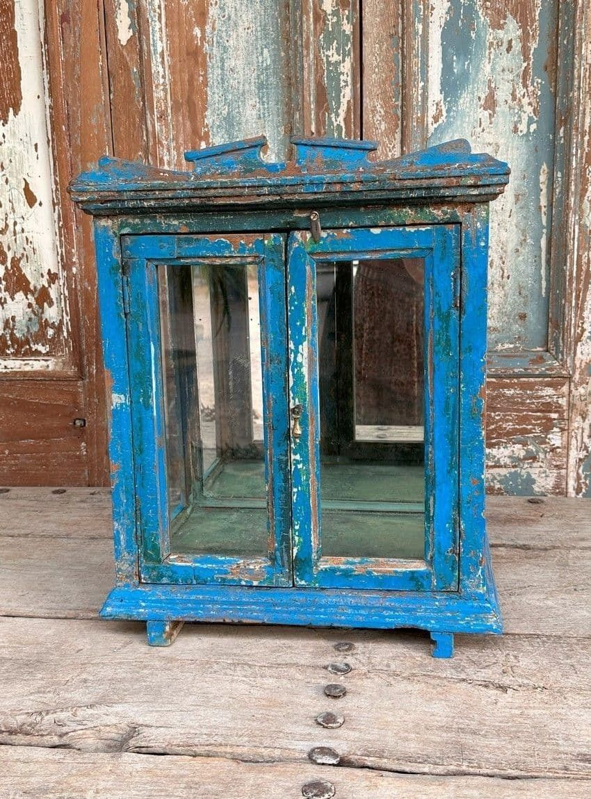 Vintage Wall Cabinet With Glass Front And Sides, Gujaratoors photo for sale