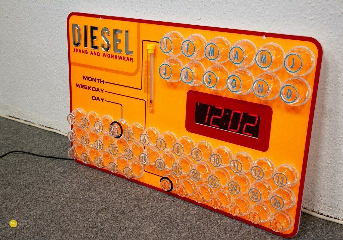 photo for sale Xl Diesel Dealer Display Wall Clock   Lcd Space Age Panton Modernism Pop Atomic Plastic Shop Neon Large 90s 1995
