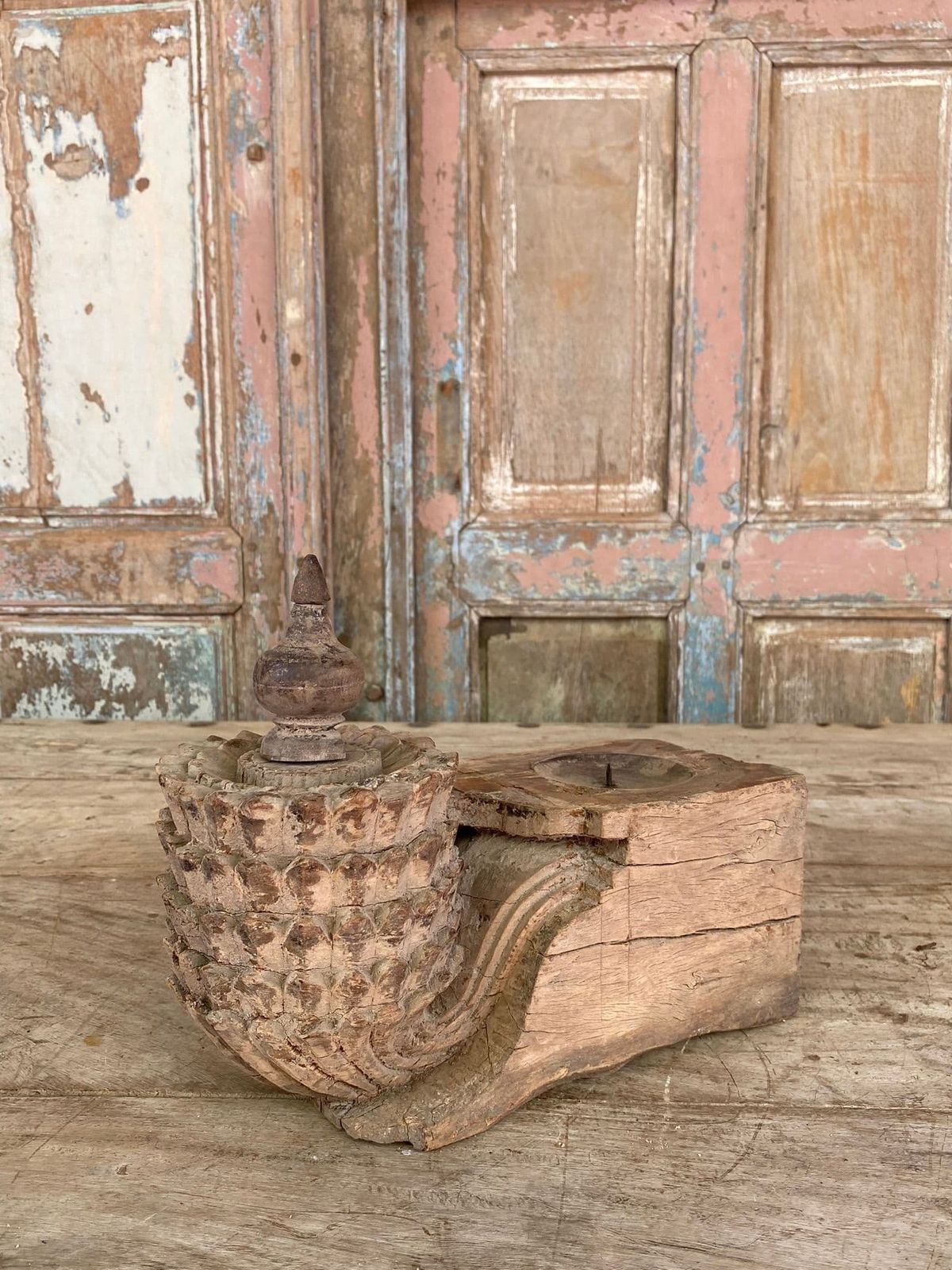 Architectural Teak Finial, South India Adapted Into A Candle Holder