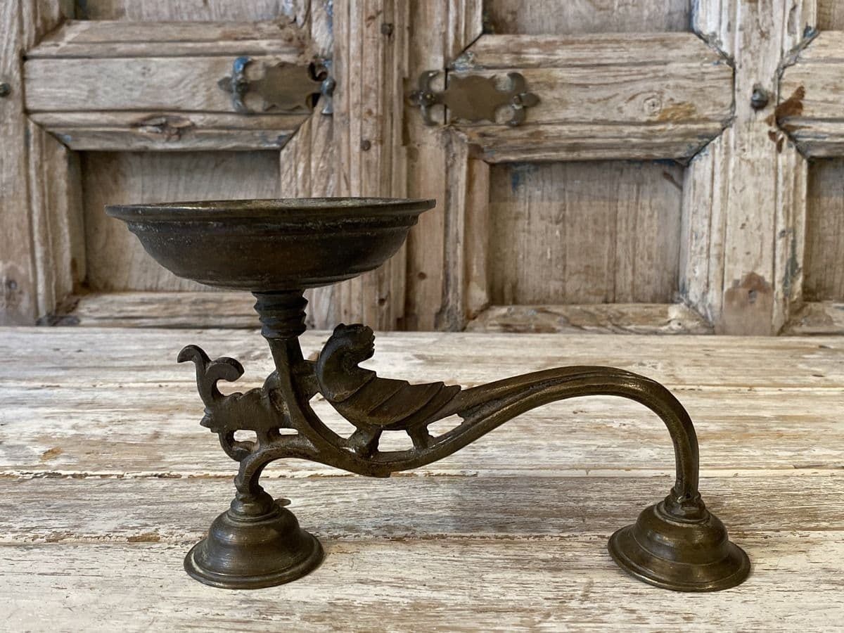Bronze Temple Oil Lamp With Peacock Decoration, South India, Circa 1900 photo furniture