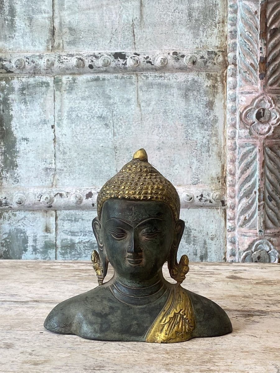 Bronze Buddha With Golden Head Dress