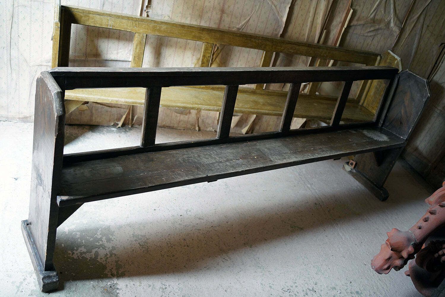 A Large Pair Of Victorian Comb Decorated Painted Pine Church Pews C.1870