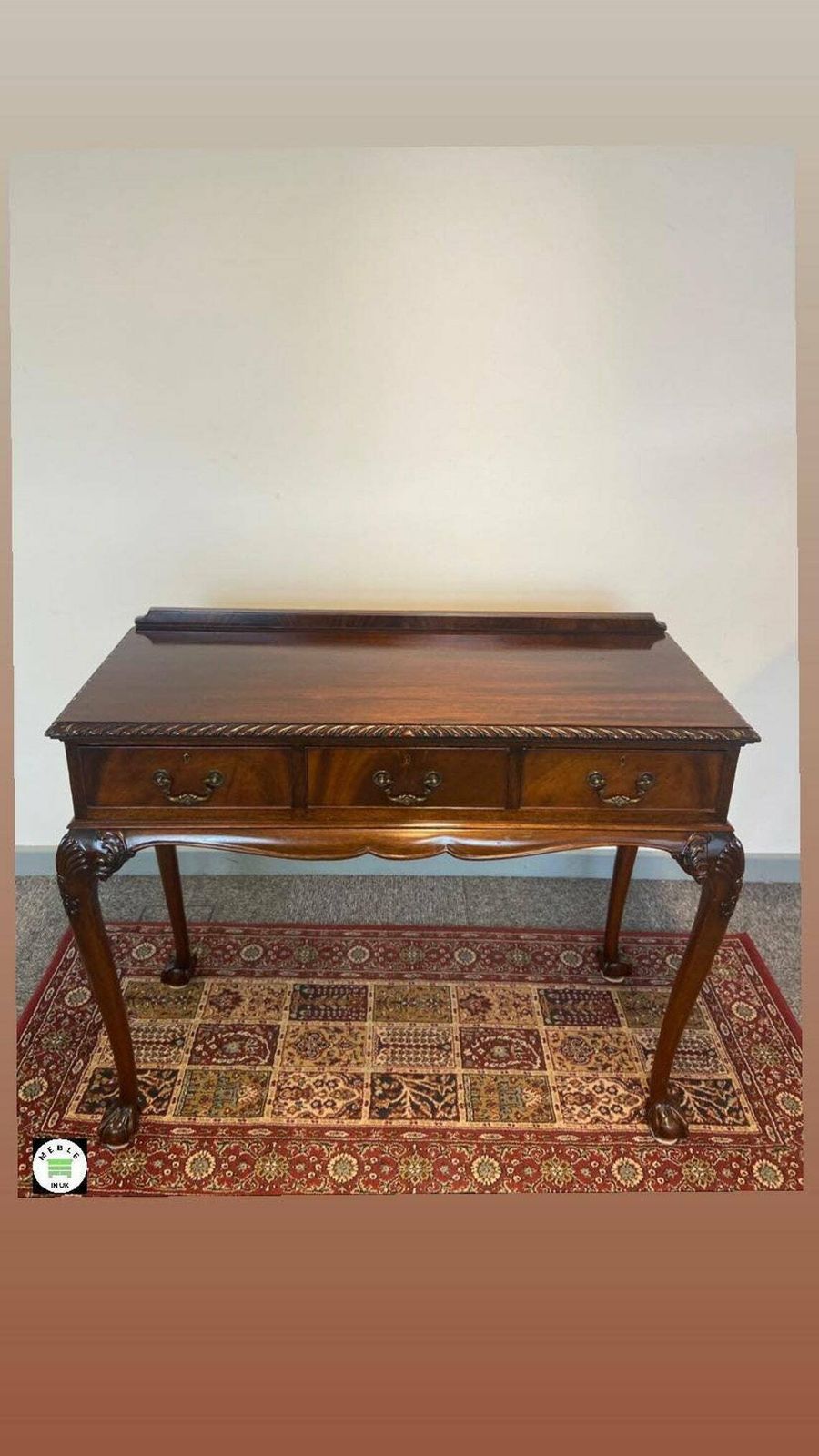 Antique Elkington & Co. / Plate Canteen With Cutlery / Set 86 Pieces / Chippendale Three Drawer Console Table / 1930s