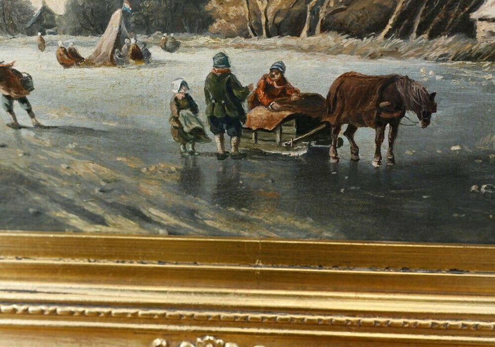Dutch Oil Painting Frozen Landscape Signed T Bergman photo 1750.0