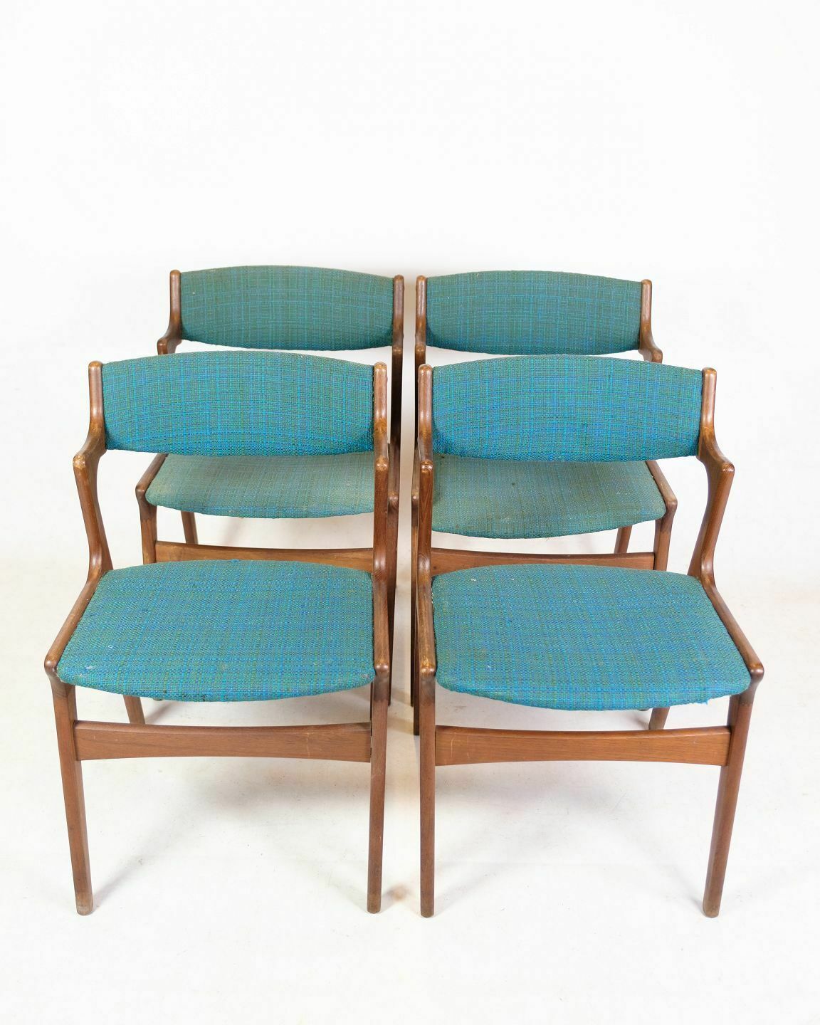 Set Of Four Dining Chairs In Teak And Light Blue Fabric Of Danish Design By Nova Møbelfabrik From 1960s