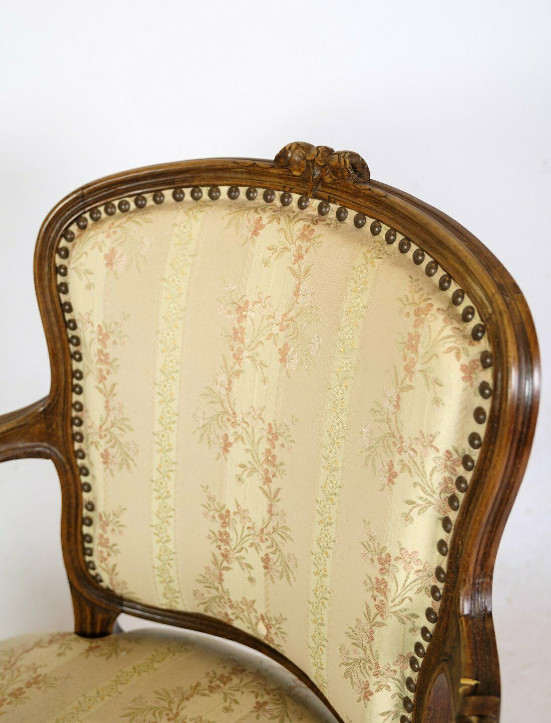 Neo Rococo Armchairs In Decorated Fabric & Dark Wood From 1930s. photo vinterior
