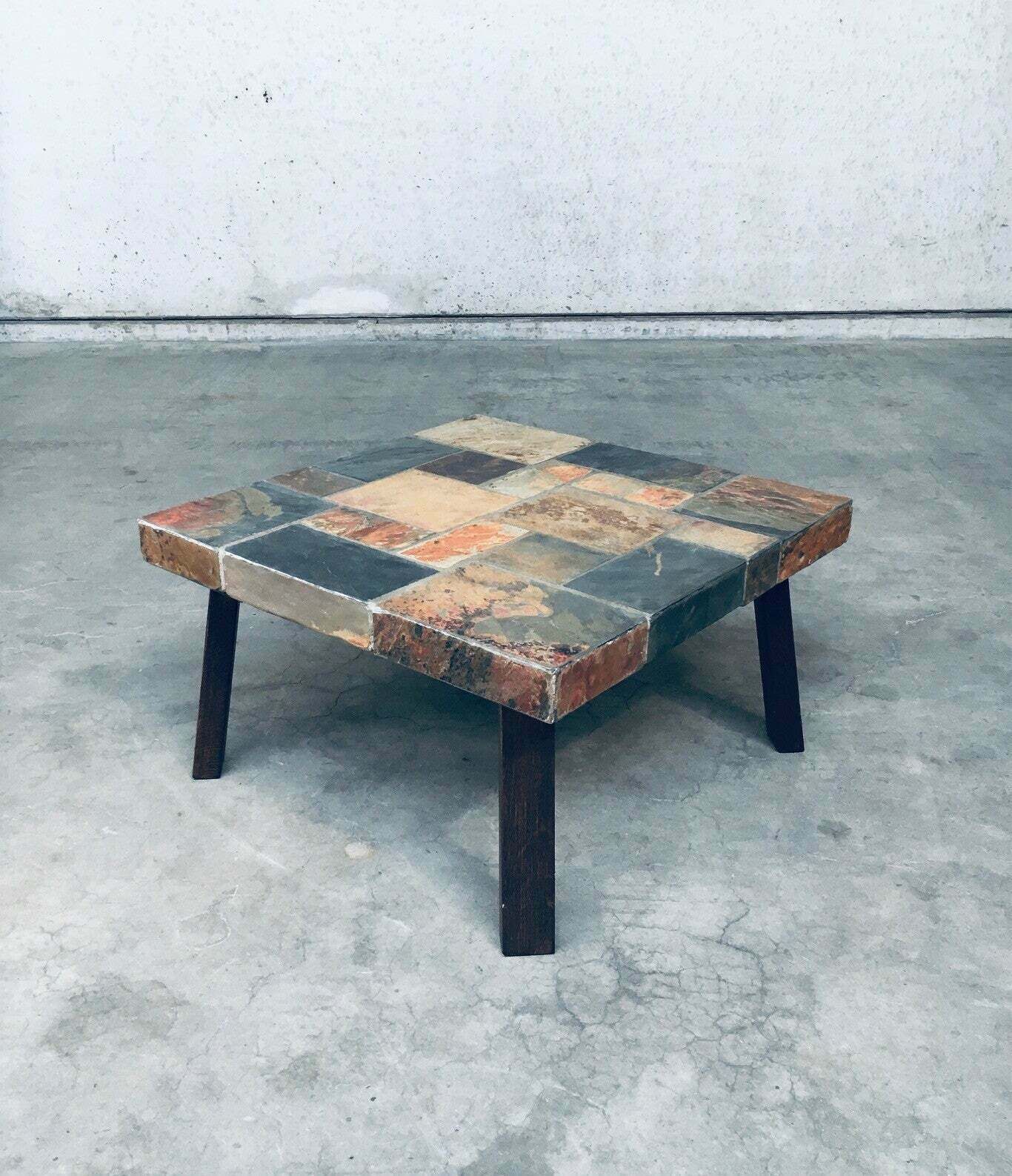 photo furniture Salontafel Met Leistenen Blad In Brutalistische Stijl, Ca. Jaren 1970
