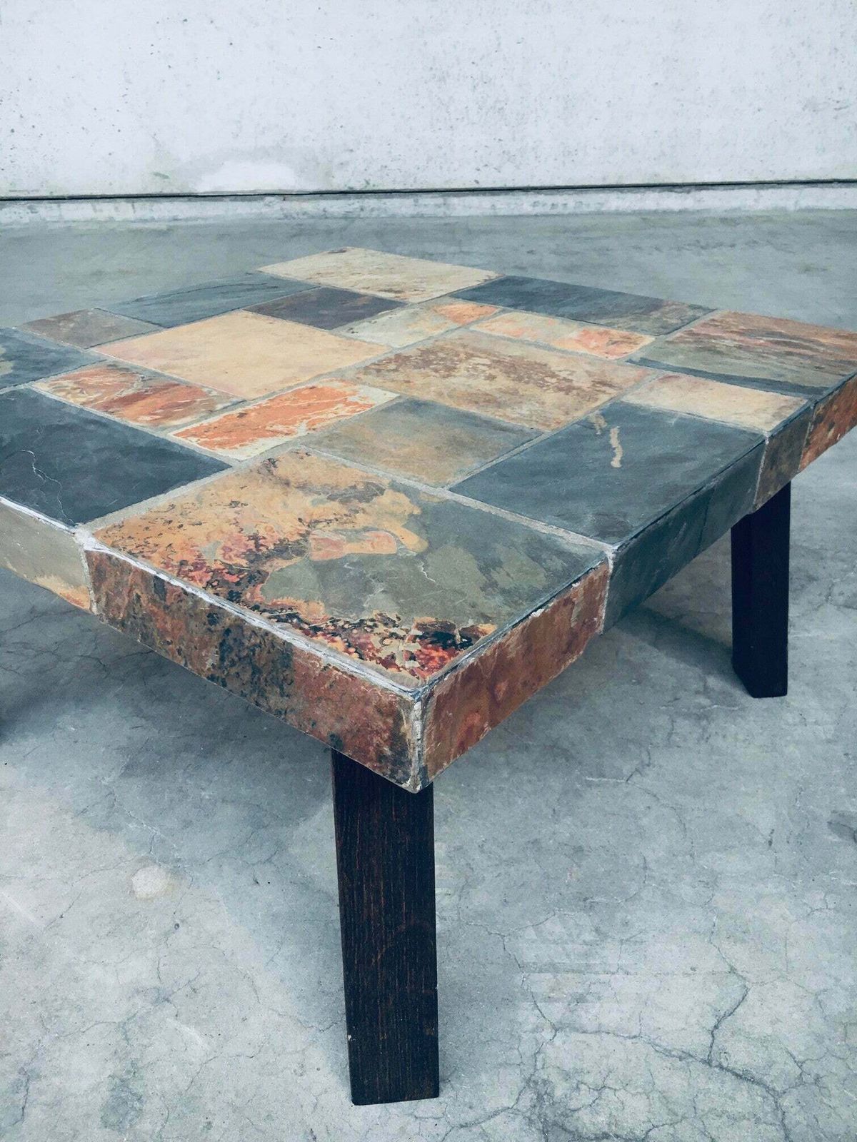 995.0 Salontafel Met Leistenen Blad In Brutalistische Stijl, Ca. Jaren 1970 photo