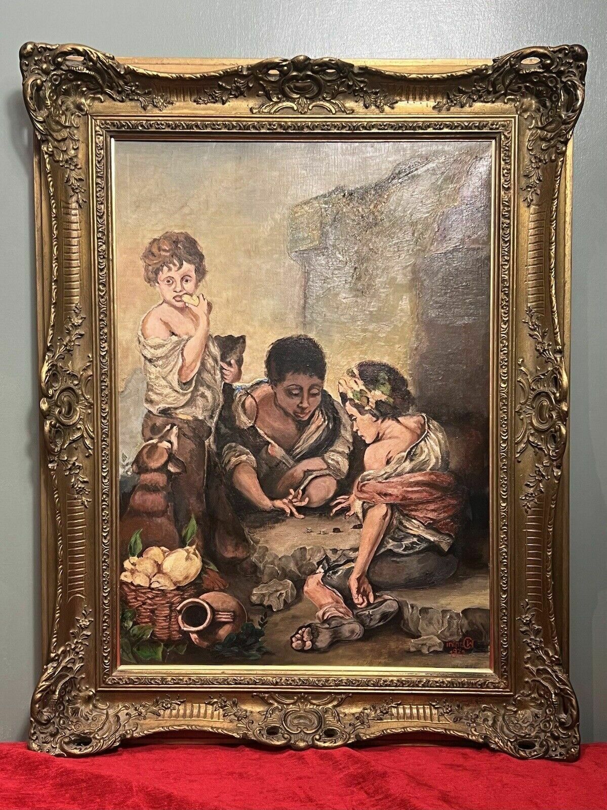 Spanish School Oil Painting After Bartolome Murillo's 'Young Boys Playing Dice'