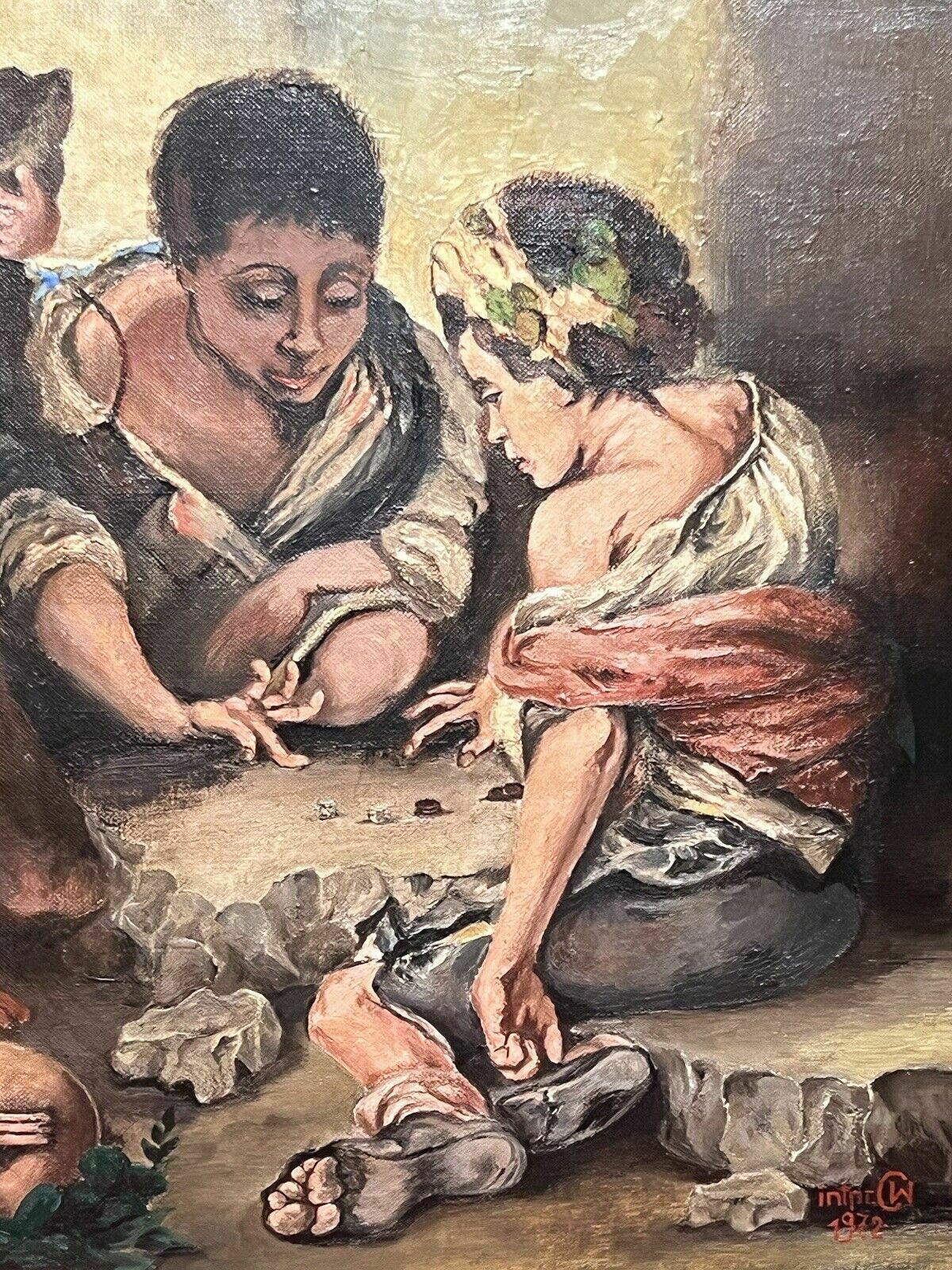 Spanish School Oil Painting After Bartolome Murillo's 'Young Boys Playing Dice' photo buy