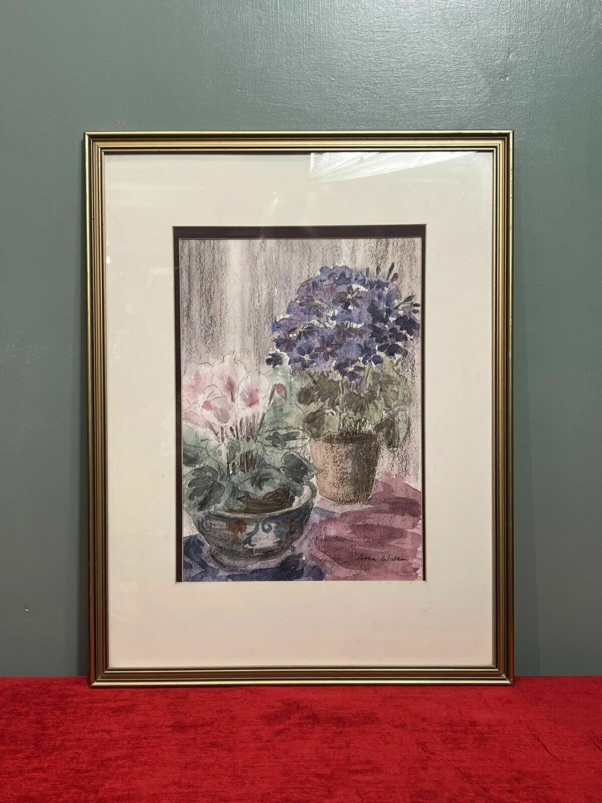 20th Century Botanical Stil Life Watercolour Painting By Artist Lorna Watson photo furniture