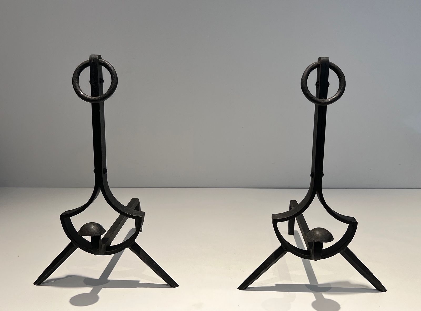 Pair Of Modernist Wrought Iron Andirons