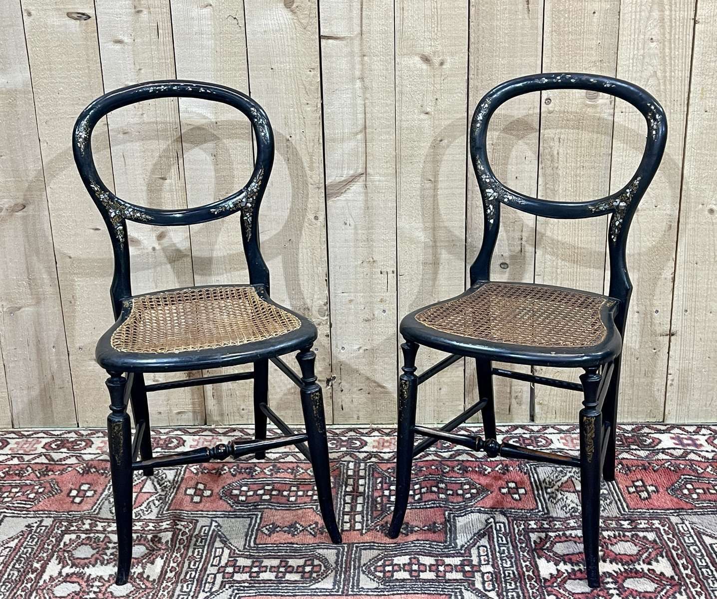 Pair Of Napoleon III 19th Century Chairs In Norci Wood And Mother Of Pearl Inlay photo 480.0