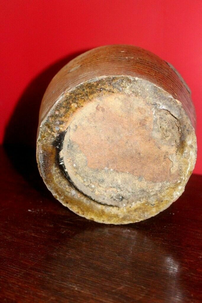 Tactile 19thc Antique French Hand Turned Clay Stoneware Twin Handled Oil Pot photo vinterior