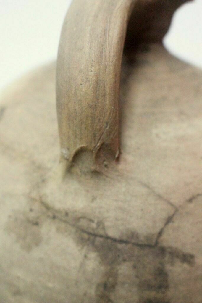 124.0 Tactile 19thc Antique French Hand Turned Clay Stoneware Twinhandled Oil Pot photo