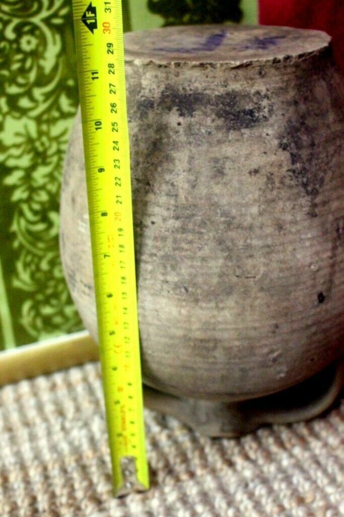 photo buy Tactile 19thc Antique French Hand Turned Clay Stoneware Twinhandled Oil Pot