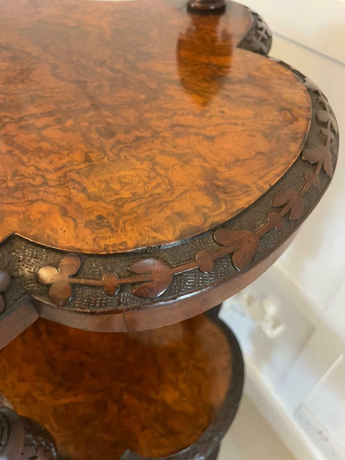 Rare Irish Antique 19th Century Exhibition Quality Freestanding Burr Walnut Carved Whatnot photo Furniture