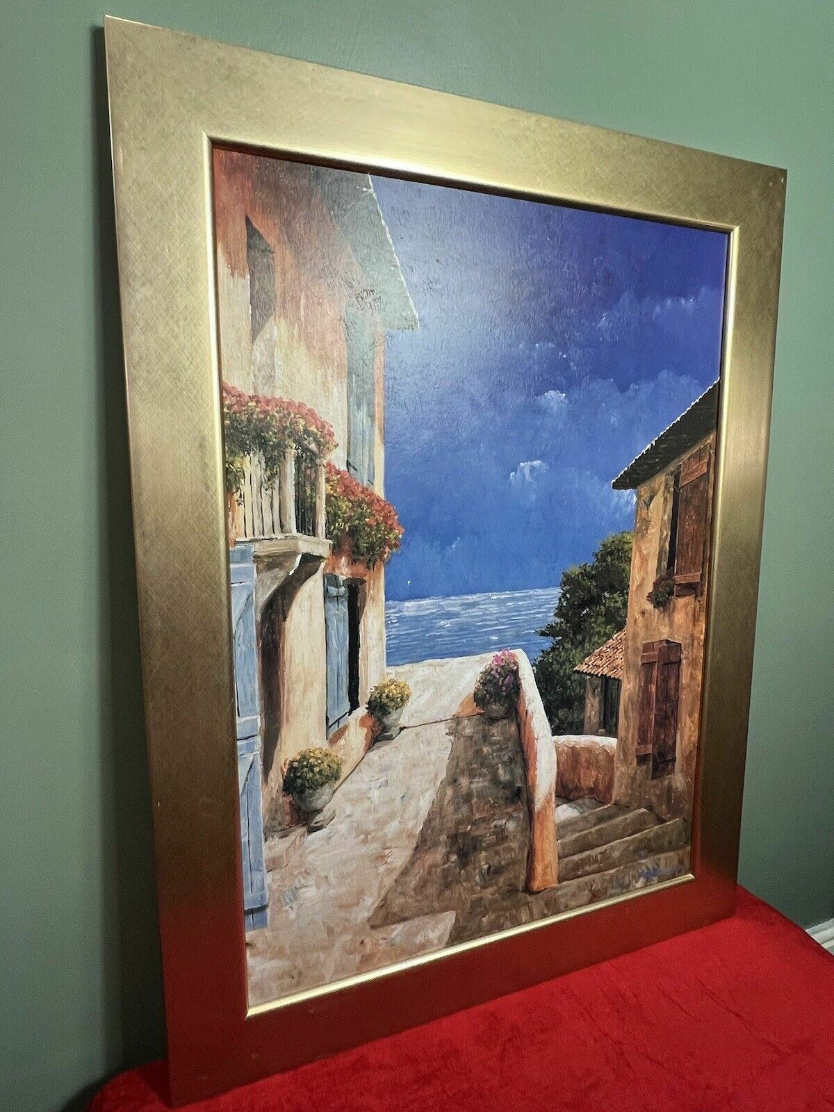 Giles Archambault 'Villa By The Sea' Large Acrylic Painting On Board photo Art