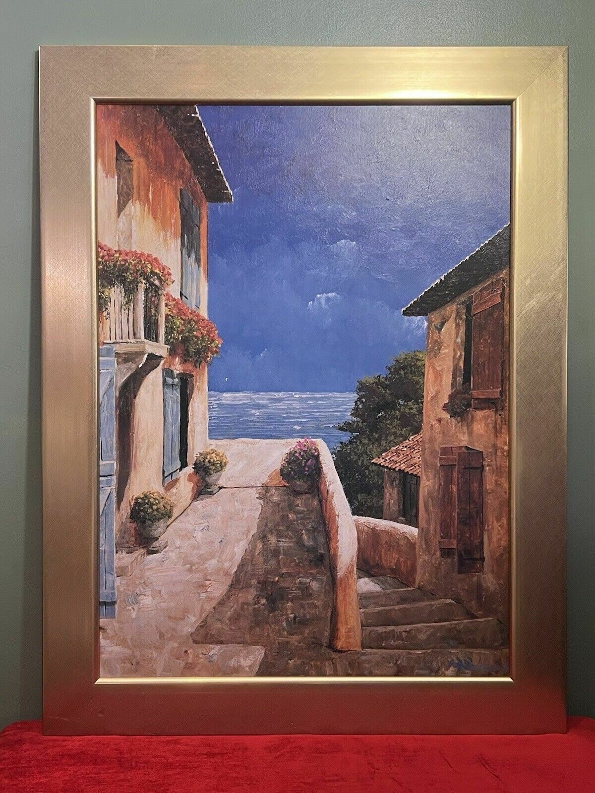 Giles Archambault 'Villa By The Sea' Large Acrylic Painting On Board photo vinterior