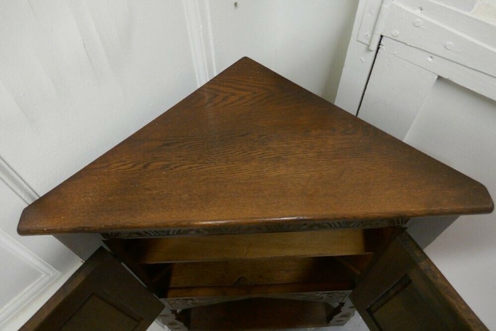 Gothic Oak Shelved Corner Cupboard With Under Tier photo Furniture