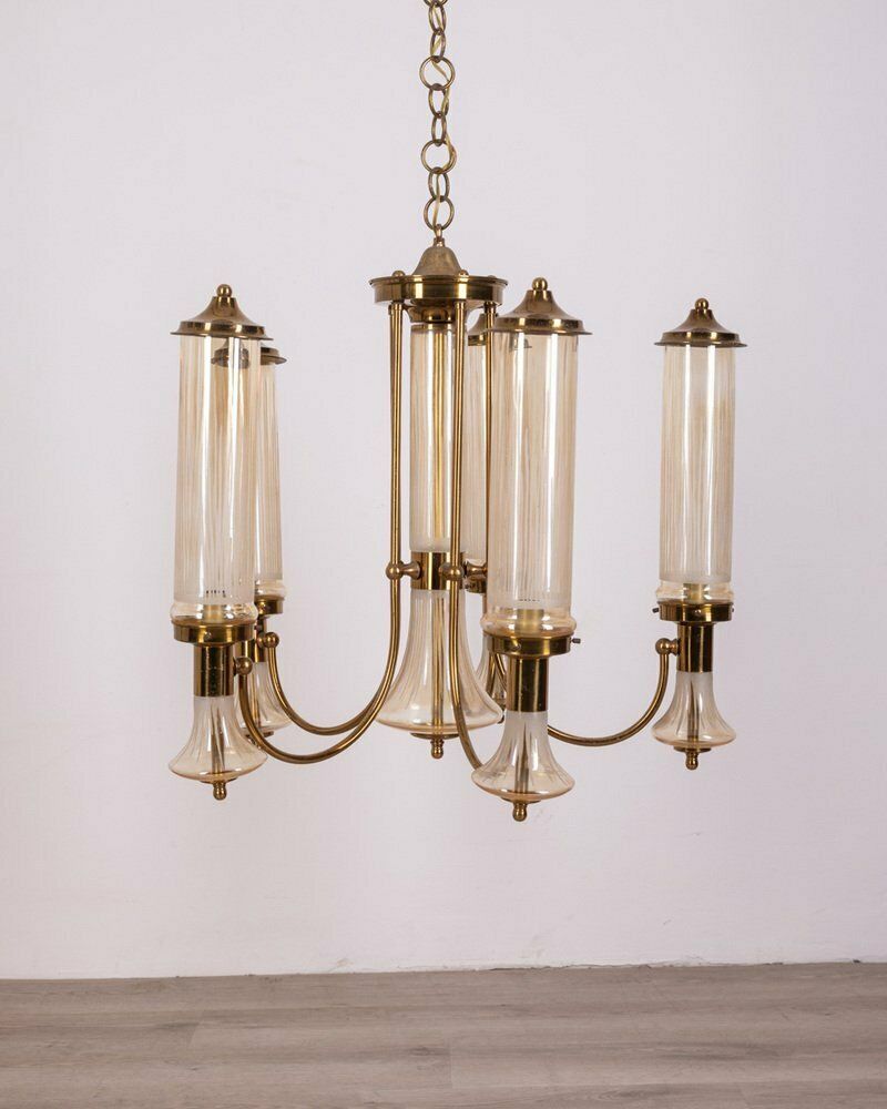 Brass And Glass Chandelier, Japan, 1960s photo furniture