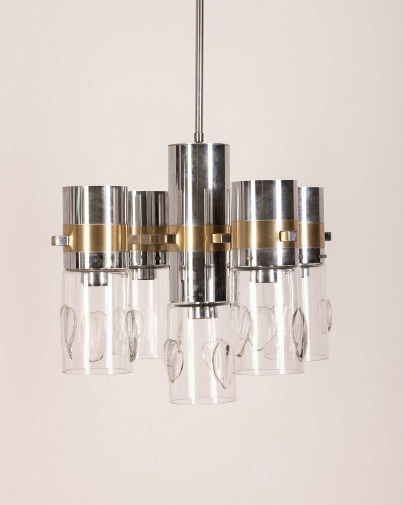 Metal And Glass Ceiling Lamp By Gaetano Sciolari, 1970s photo for sale