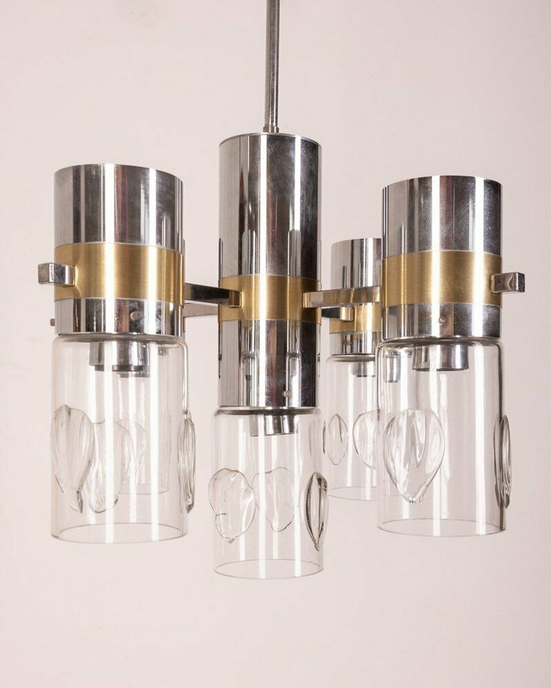 Metal And Glass Ceiling Lamp By Gaetano Sciolari, 1970s photo Lighting