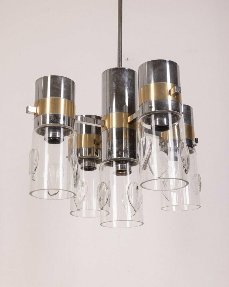 Metal And Glass Ceiling Lamp By Gaetano Sciolari, 1970s photo 825.0