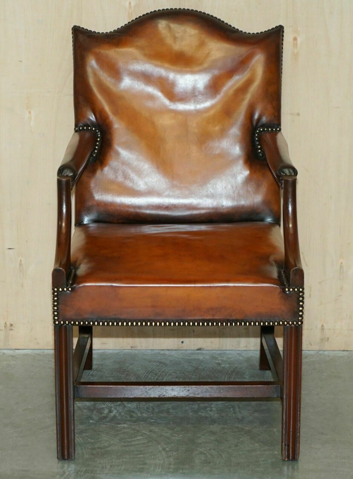 Antique Restored Gainsborough Hand Dyed Whisky Brown Leather Office Desk Chair photo furniture