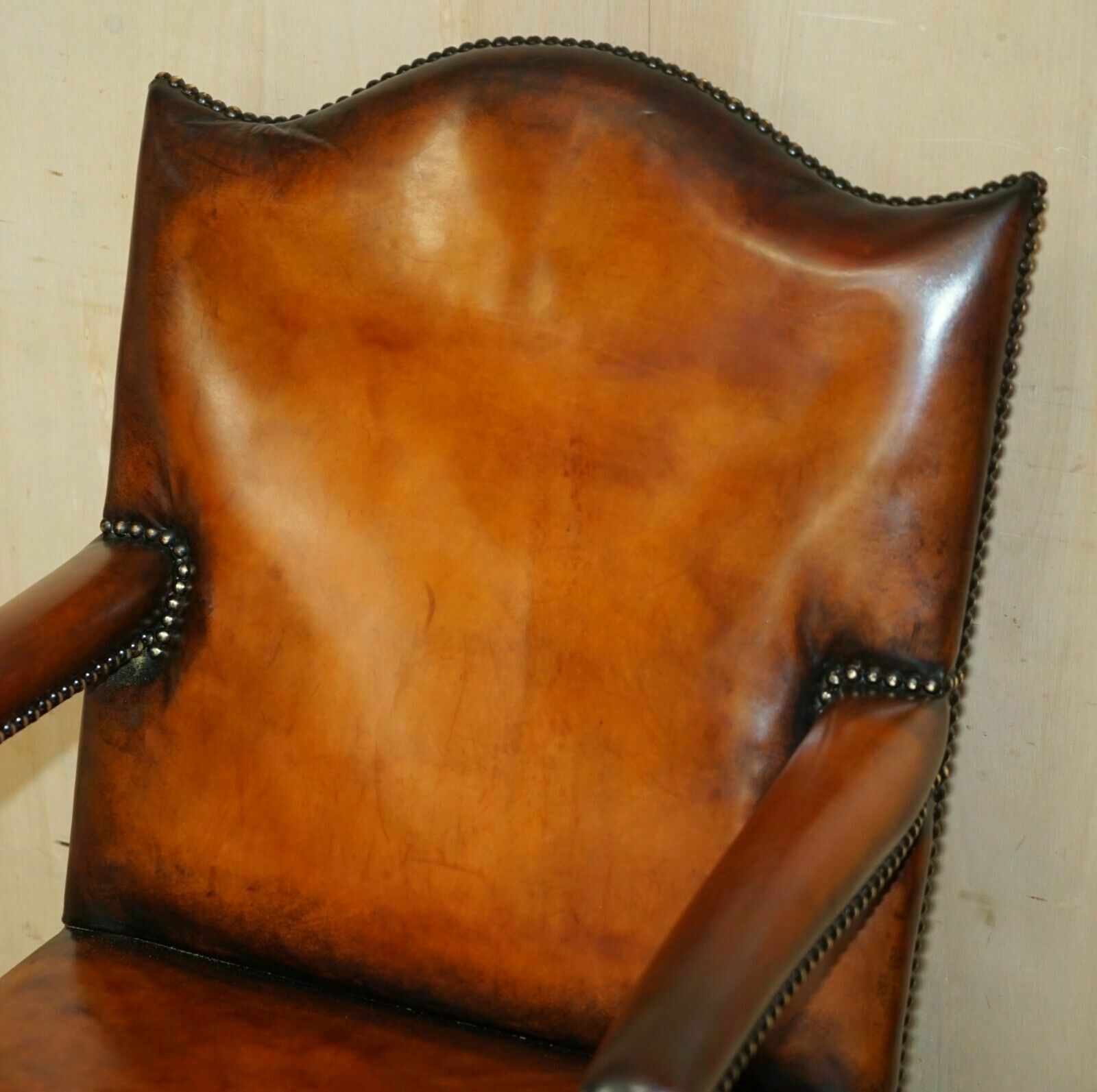 Antique Restored Gainsborough Hand Dyed Whisky Brown Leather Office Desk Chair photo for sale