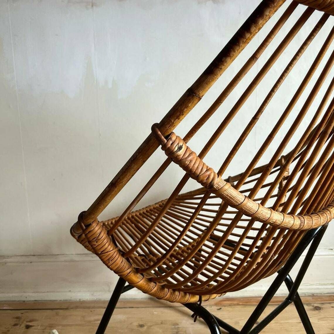 Italian Bamboo High Backed Rocking Chair With Black Frame photo vintage