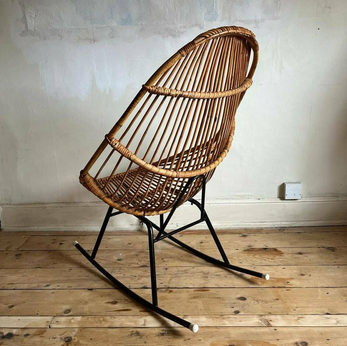 photo for sale Italian Bamboo High Backed Rocking Chair With Black Frame