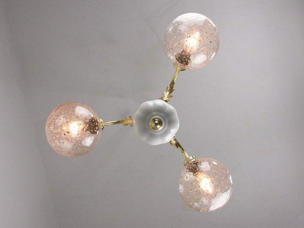 Vintage Italian Golden Ceramic And Glass Chandelier photo buy